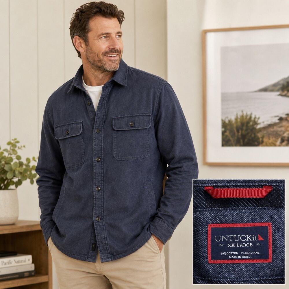 Untuckit Ziraldo Jacket Flannel Lined Insulated Men’s XXL Blue Shacket Cotton